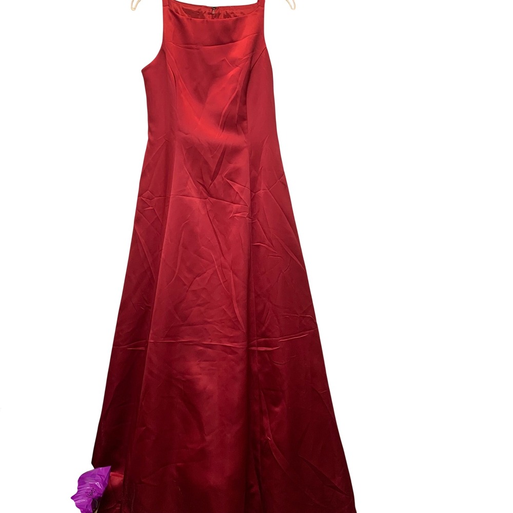 Betsy & Adam Gown Womens 10 Red Satin Sleeveless High Neck Formal Dress USA
